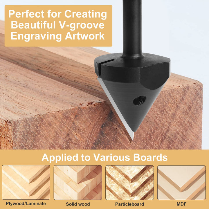 60 Degree V Groove Router Bit 1/4 Inch Shank, Carbide Insert Wood CNC Router Bits for Woodworking Engraving Carving