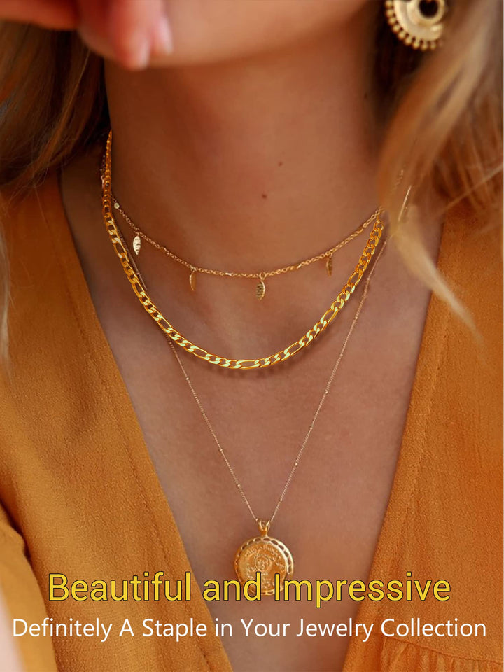 Figaro Gold Chain Link Necklace Neck Chains for Men 26 Inch Trendy Stainless Steel Necklaces