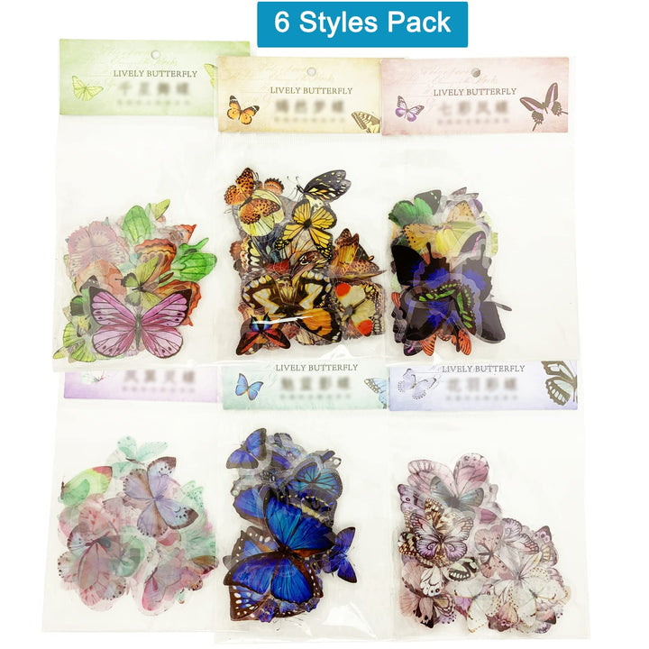 240 Pieces Butterfly Stickers PET Waterproof Transparent Decorative Decals for Scrapbook Bullet Journal Planners Cards Envelopes Water Bottles Resin DIY Crafts