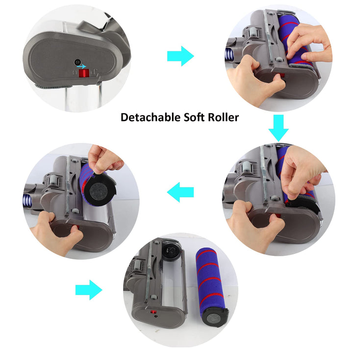 Quick-Release Soft Roller Cleaner Head Accessory Replacement with LED Indicator for Dyson V7 V8 V10 V11 V15 SV10 SV11 Cordless Vacuum Cleaner