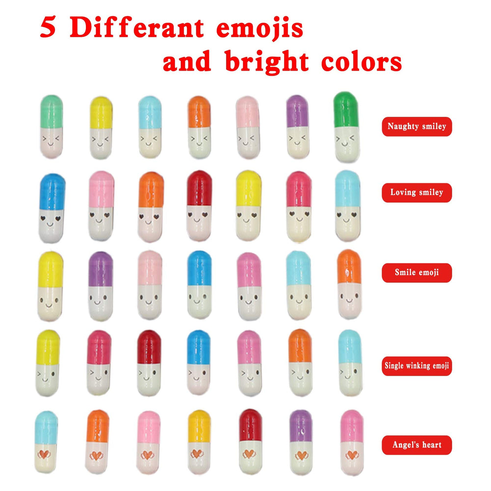 50Pcs Capsule Letters Message in a Glass Bottles, Cute Smiling Face Love Friendship Letter Colors Pill with Wishing Bottle, Message Pills for Boyfriend Girlfriend Lovers Family