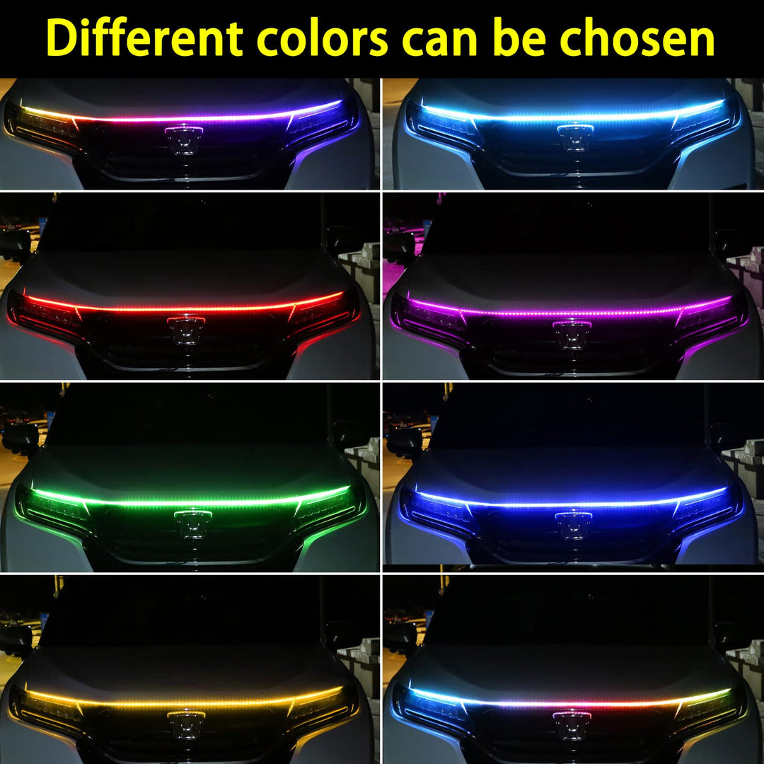 Exterior Car LED Strip Lights, 59 inches RGB LED Strip Lights for Car, Flexible LED Car Hood Strip Light, APP and Remote Control Waterproof Daytime Running Light for Cars, SUVs,Trucks