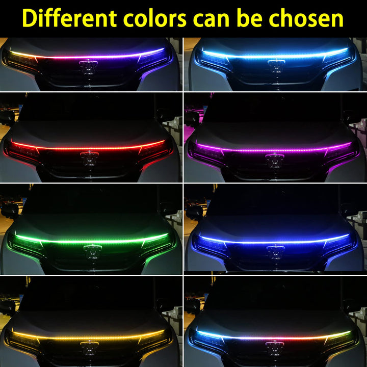Exterior Car LED Strip Lights, 59 inches RGB LED Strip Lights for Car, Flexible LED Car Hood Strip Light, APP and Remote Control Waterproof Daytime Running Light for Cars, SUVs,Trucks