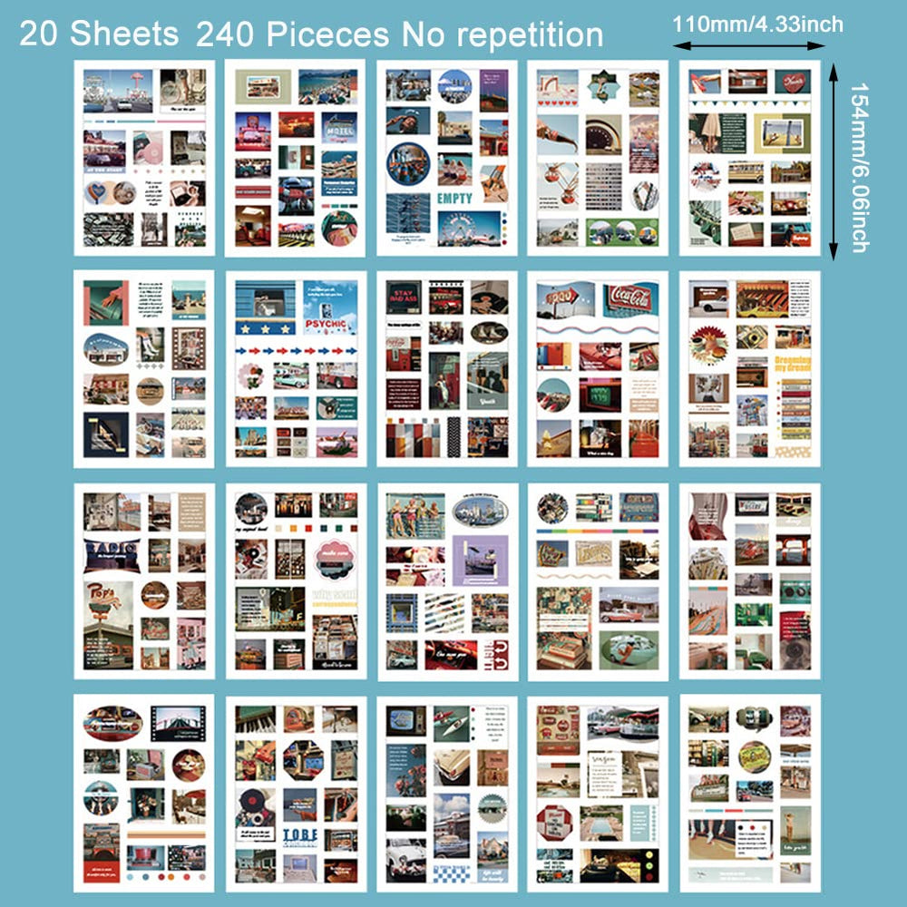 20 Sheets Transparent PET Washi Self Adhesive Cuet Stickers Book for Journaling,Scrapbooking, Kid DIY Arts Crafts,Album,Junk Journal,Planners,Calendars and Notebook(Modern Trailer)