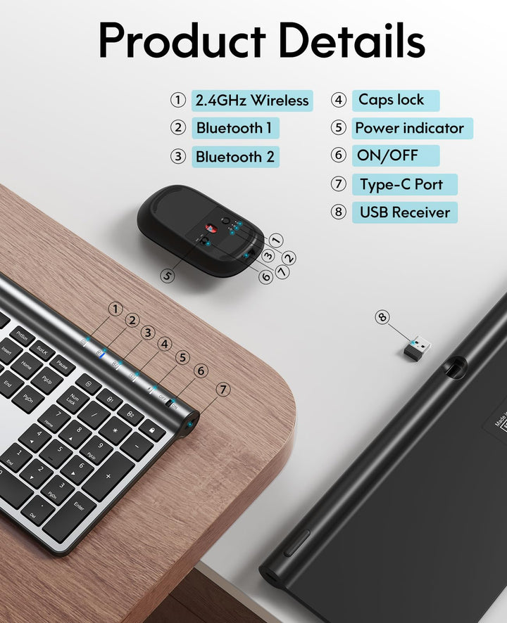 Wireless Keyboard and Mouse Combo, CHESONA Bluetooth Re