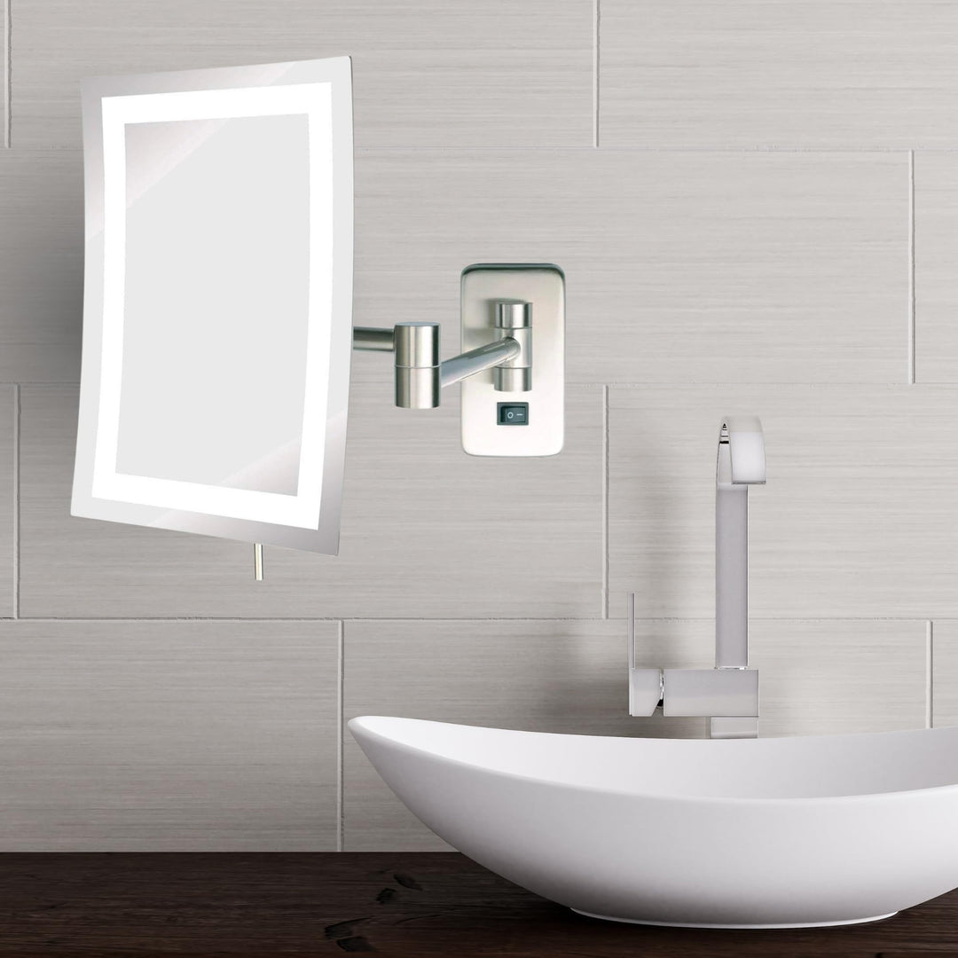 JRT710NL 6.5-Inch by 9-Inch LED Lighted Wall Mount Rectangular Makeup Mirror, Nickel Finish