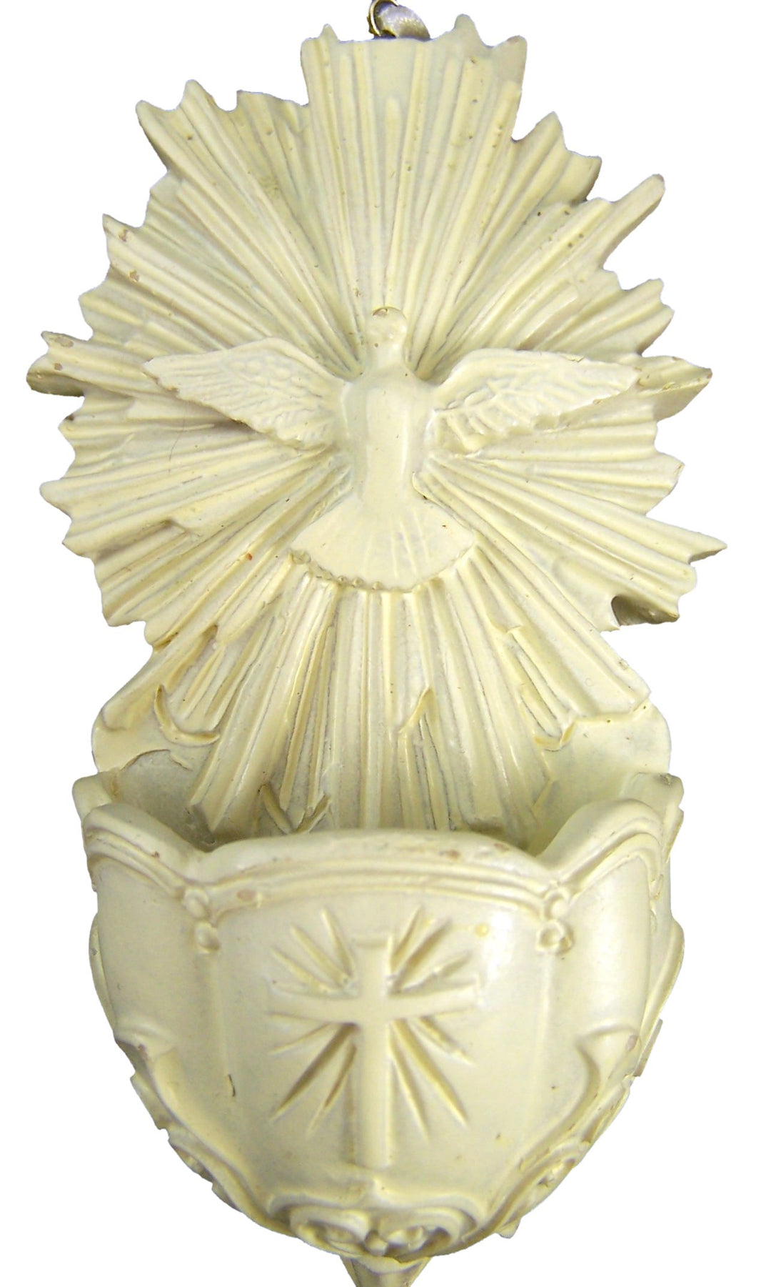 Catholic Confirmation Holy Spirit Dove 5 Inch White Resin Hanging Holy Water Font