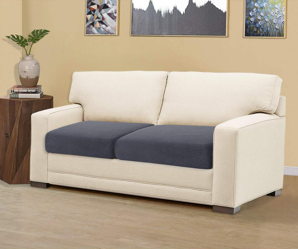 High Stretch Loveseat Cushion Cover, 1-Piece Jacquard Sofa Cushion slipcover for Loveseat, Durable Cushion Protector Furniture Cover Couch Seat Cover for 2 Cushion Couch(Medium, Gray)