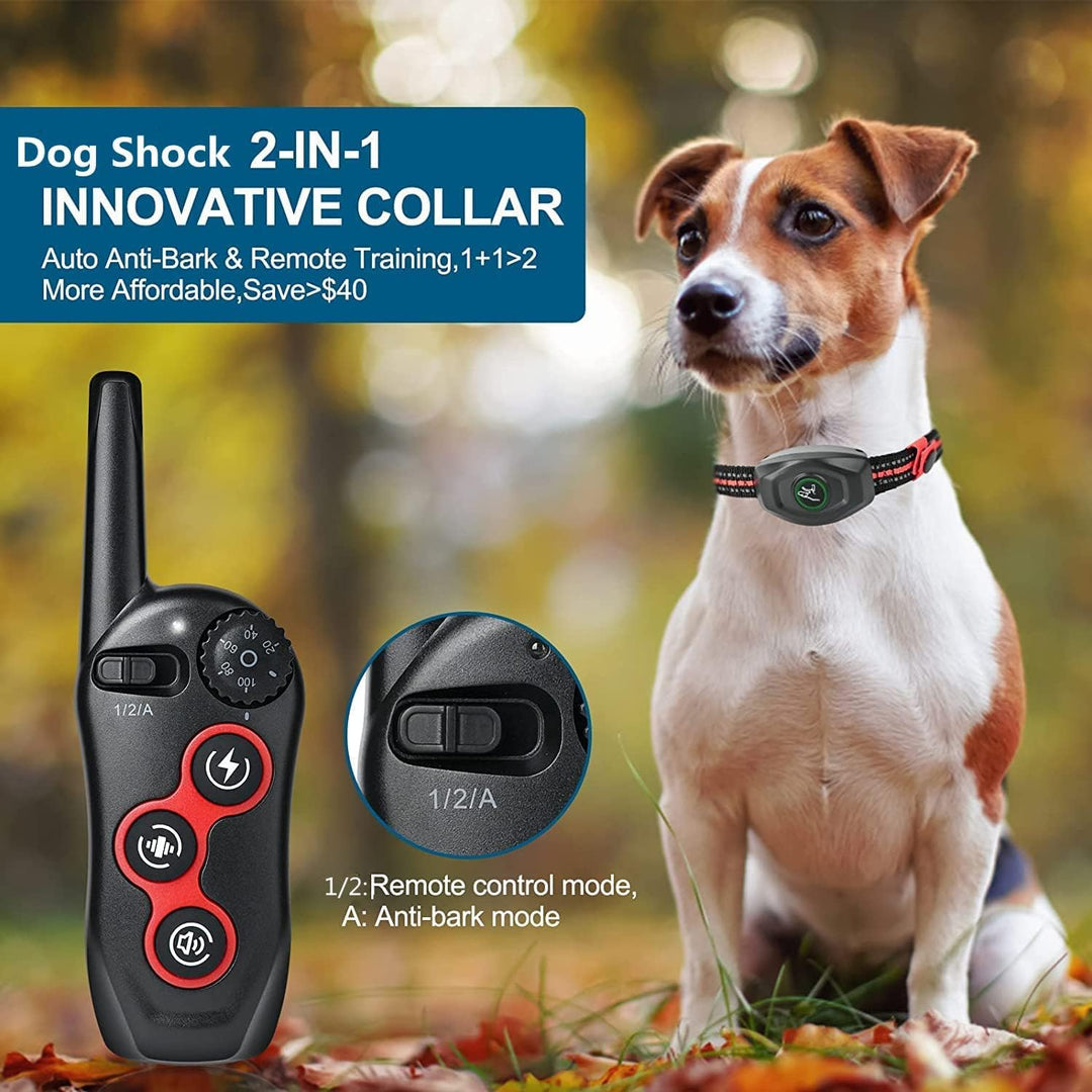 Dog Training Collar - 2 in 1 Rechargeable Remote Dog Shock Anti-Bark Collar w/3 Training Modes, Beep, Vibration, Shock 100% Waterproof, Up 1300Ft Range for Small Medium Large Dogs (Black + Orange)