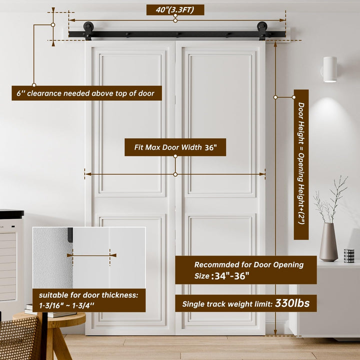 6.6FT Heavy Duty Sturdy Sliding Barn Door Hardware Kit for Single Door - Smoothly and Quietly -Easy to Install, Fit 39.6 Wide Door(J Shape Hanger)…