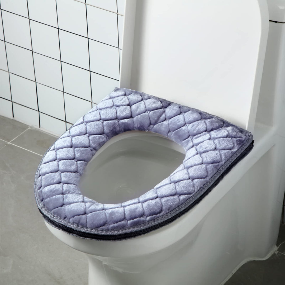 Toilet Seat Covers for Bathroom 2 Pieces Toilet Seat Cushion Cover Soft Thicker Warmer Washable Warm Toilet Seat Cover Pad Fabric Fluffy Toilet Seat Cover with Zipper (Plush)