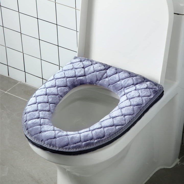 Toilet Seat Covers for Bathroom 2 Pieces Toilet Seat Cushion Cover Soft Thicker Warmer Washable Warm Toilet Seat Cover Pad Fabric Fluffy Toilet Seat Cover with Zipper (Plush)