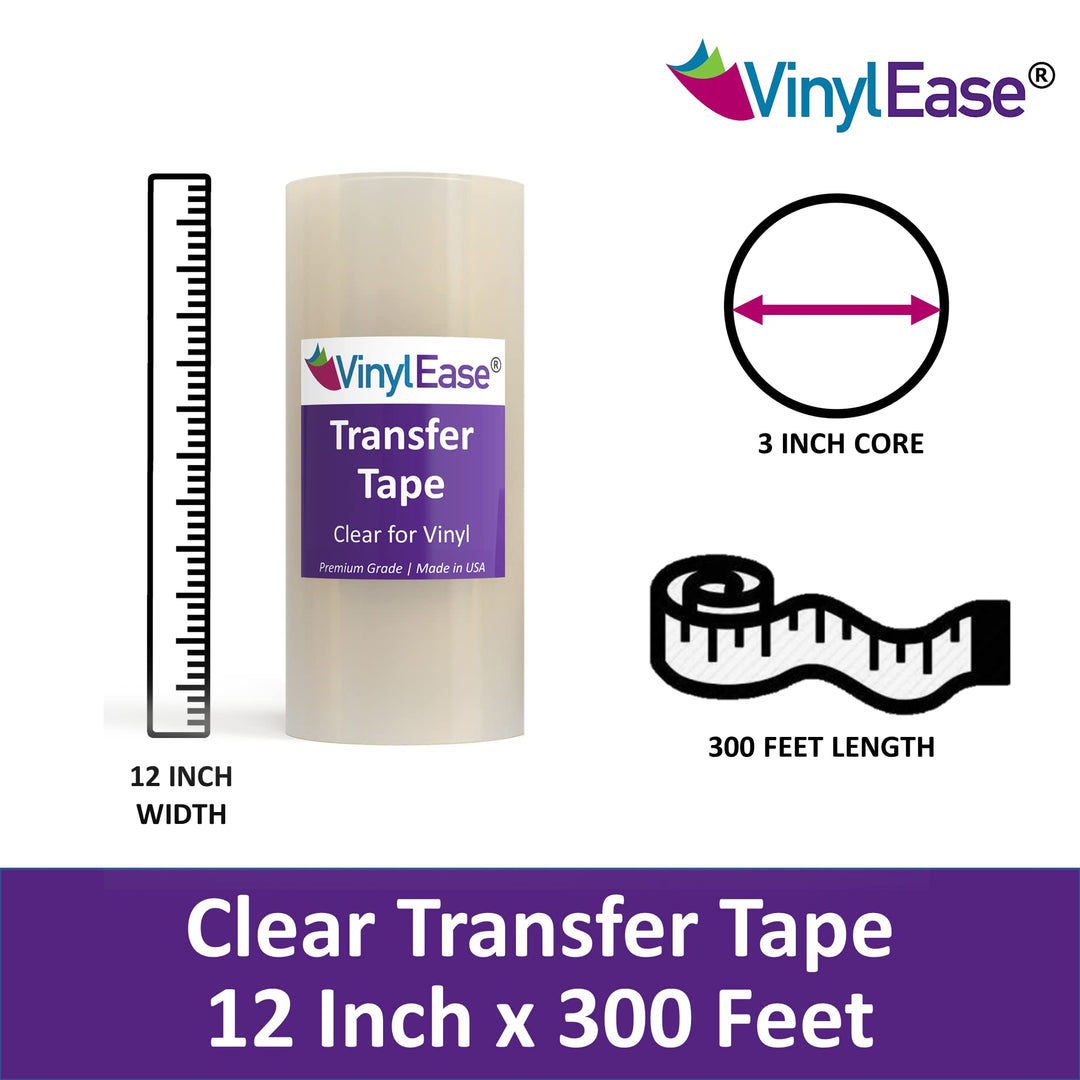 12 inch x 300 feet roll of Clear Vinyl Transfer Tape with a HIGH Tack Layflat Adhesive. American Made Application Tape for Craft Cutters and Sign Makers V0801