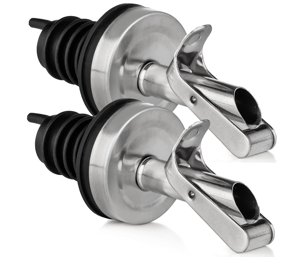 Replacement Olive Oil Dispenser Spout for .6” Bottle Opening - Oil Pourer Dimensions 3.25”H x 1.25”L x 1.25”W - Stainless Steel Automatic Closure Keeps Oil Fresh (Set of 2)