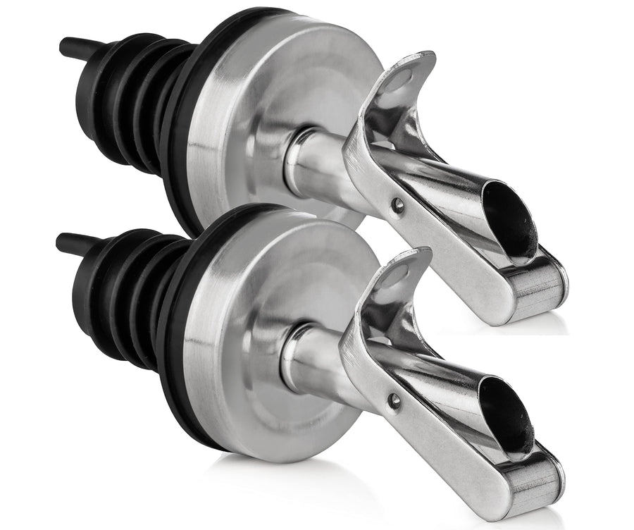 Replacement Olive Oil Dispenser Spout for .6” Bottle Opening - Oil Pourer Dimensions 3.25”H x 1.25”L x 1.25”W - Stainless Steel Automatic Closure Keeps Oil Fresh (Set of 2)