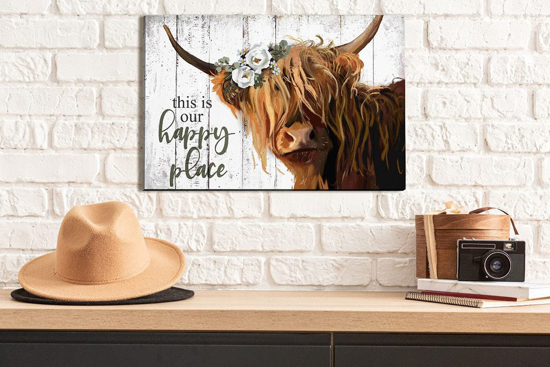 Highland Cow Wall Art - This Is Our Happy Place Inspira