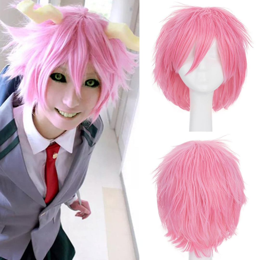 S-noilite Women Mens Male Short Dark Pink Wig Anime Cosplay Party Cool Shaggy Spiky Straight Unisex Costume Heat Resistant Syntehtic Hair Wigs