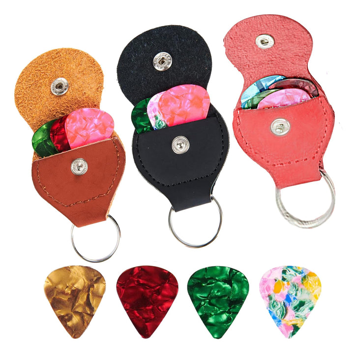 Guitar Pick holder Case 3 Pack Key Chain With 12 Guitar Picks