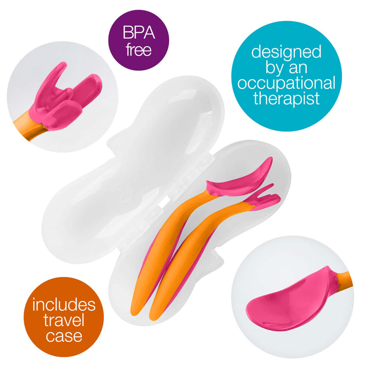 b.box Toddler Cutlery Set: Patented FLORK™ Designed Fork, Spoon & Travel Case, Easy Grip Handles, Dishwasher Safe, BPA Free (Strawberry Shake)