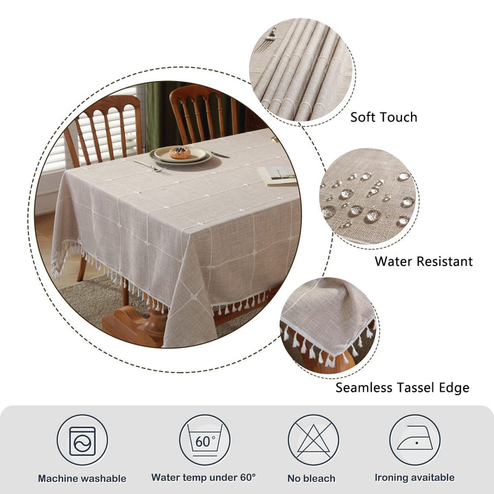 Laolitou Waterproof Tablecloth Burlap Linen with Tassel