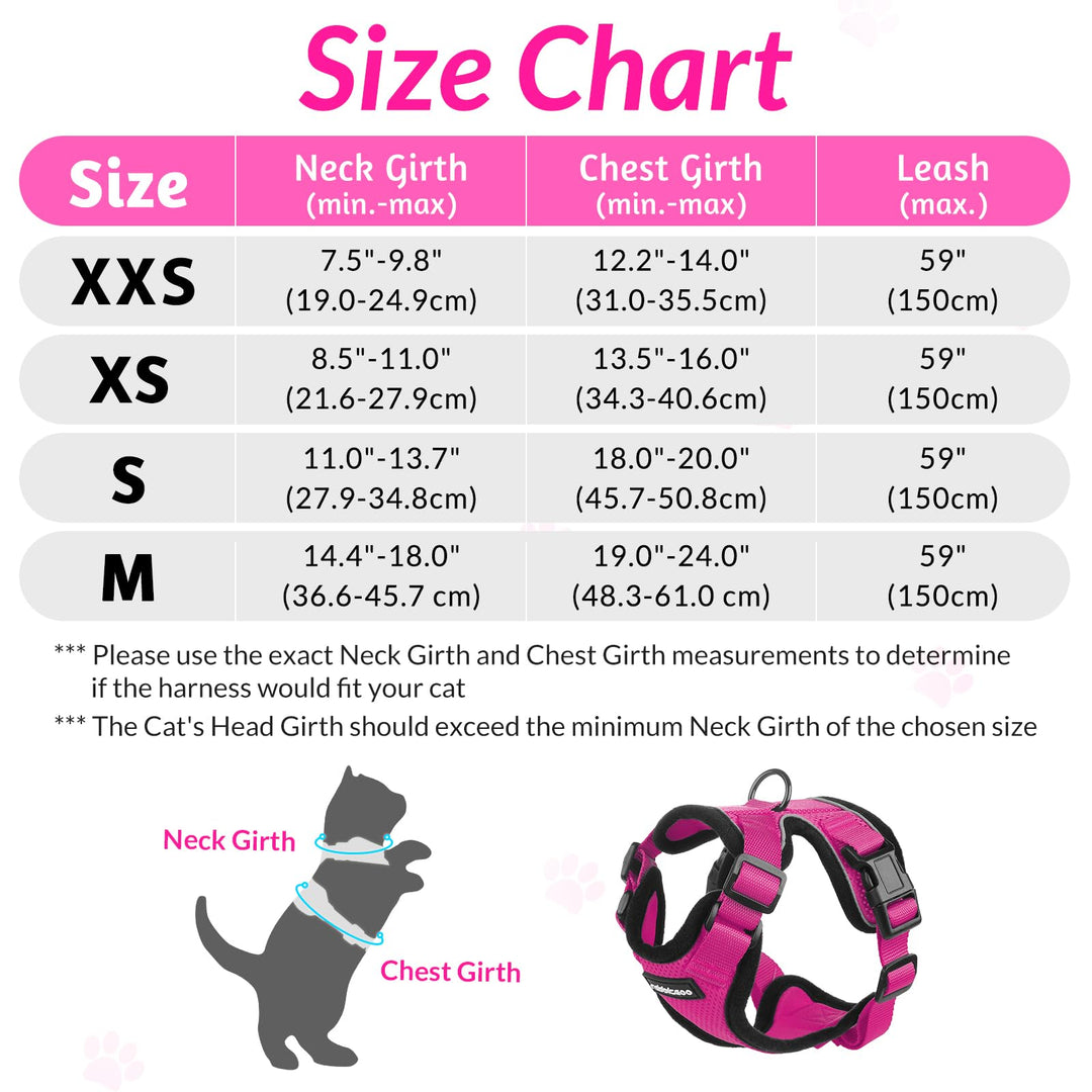 Cat Harness and Leash for Walking, Escape Proof Soft Adjustable Vest Harnesses for Cats, Easy Control Breathable Reflective Strips Jacket, Rose Red, XS