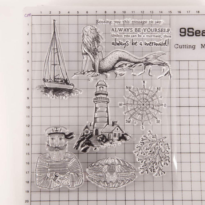 Mermaid Compass Ship Captain Lighthouse Pearl in Shell Clear Stamps and Dies Set, 6.1 by 7.5 Inch, DIY Scrapbooking Card Making Paper Crafts Silicone Stamps and Dies