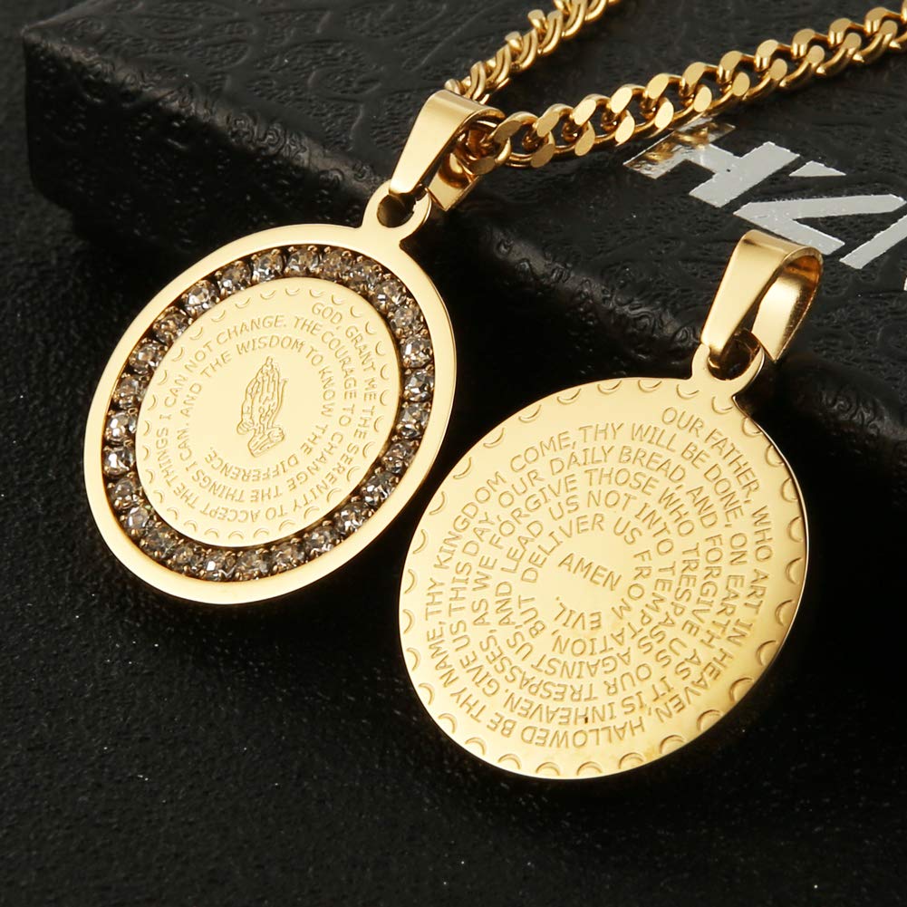 HZMAN Serenity Prayer Cross Stainless Steel Pendant Nec