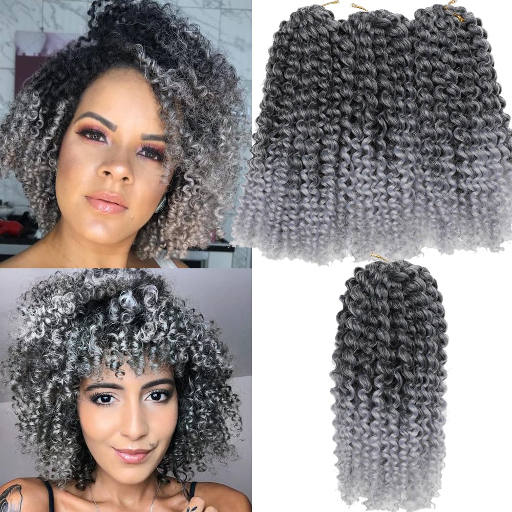 Kinky Curl Short Hair style 8Inch Afro Kinky Twist Hair Sharopul 3little pcs/pack Soft Synthetic Crochet Braiding Hair Extention (1B/GREY)