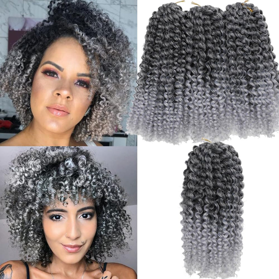 Kinky Curl Short Hair style 8Inch Afro Kinky Twist Hair Sharopul 3little pcs/pack Soft Synthetic Crochet Braiding Hair Extention (1B/GREY)