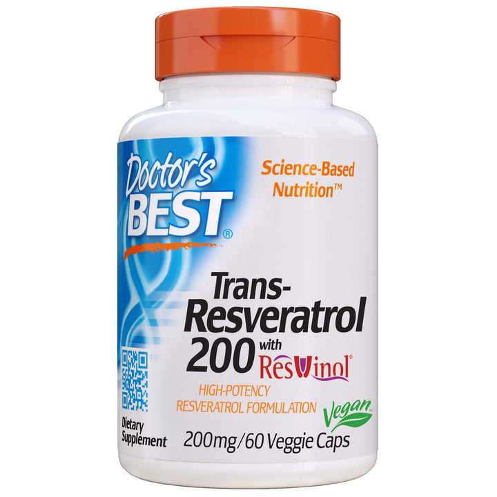 Doctor&#39;s Best, Trans-Resveratrol with ResVinol, Non-GMO, Vegan, Gluten &amp; Soy Free, 200 mg, 60 Count