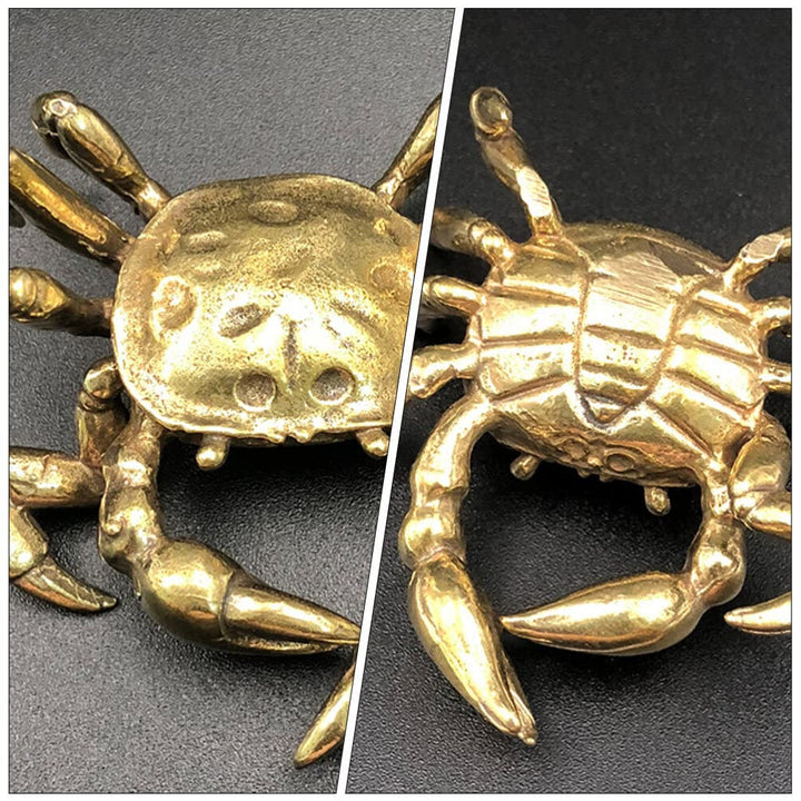 Brass Crab Figurine Gold Crab Teapot Ornament Vintage Animal Miniature Model Feng Shui Good Luck Table Display Model for Home Office