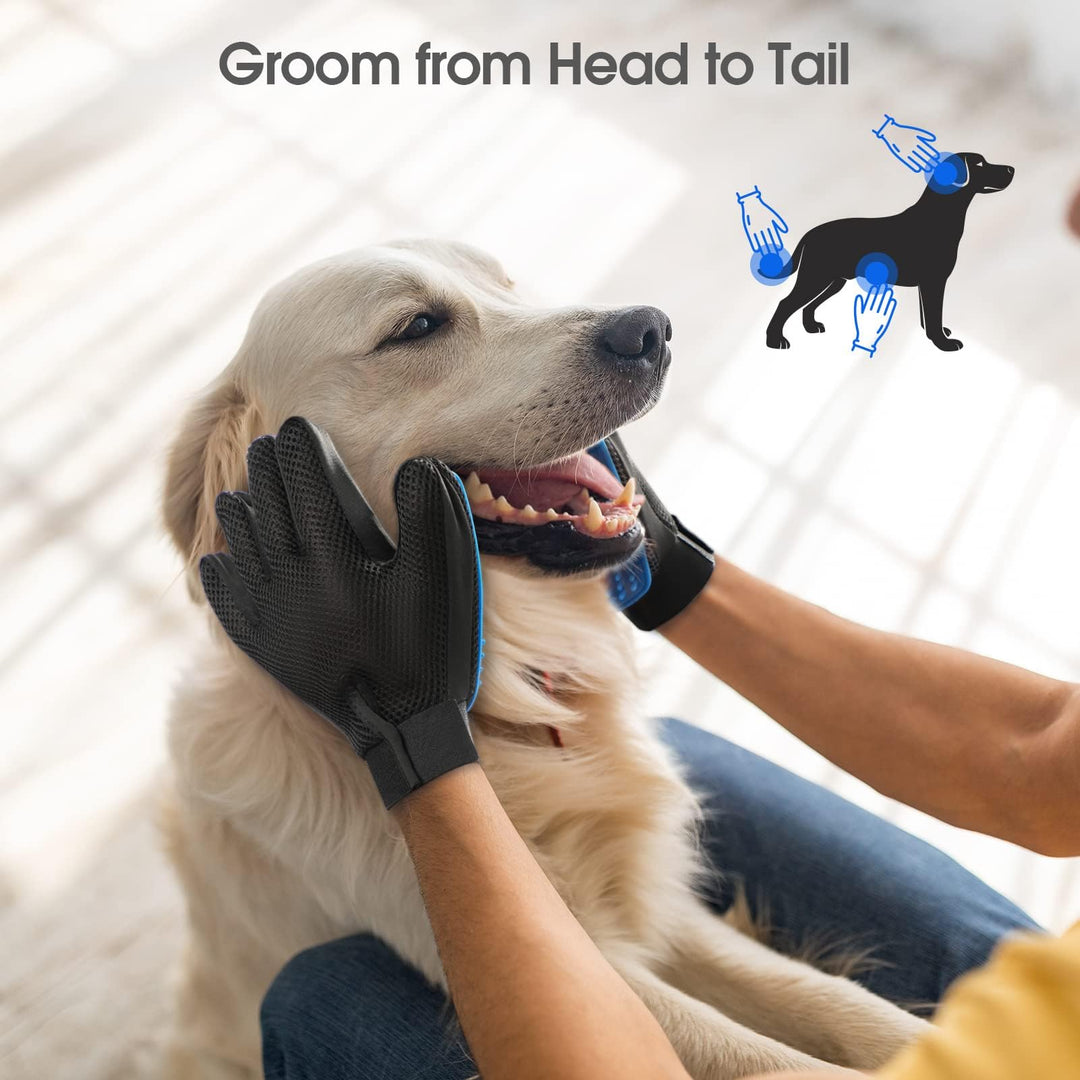 Upgrade Efficient Pet Hair Remover Gloves - Gentle Shedding Brushes for Dogs, Cats &amp; Horses with Long and Short Hair - 1 Pair (Blue)