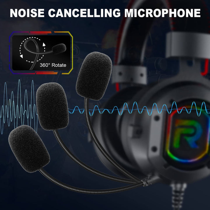 7.1 Surround Sound Gaming Headset for PC PS4 PS5, USB Wired Gaming Headphone with Noise Canceling Mic&amp;RGB Lights, Comfortable Memory Foam, Compatible with Xbox(Adapter Needed), Laptop, Mac
