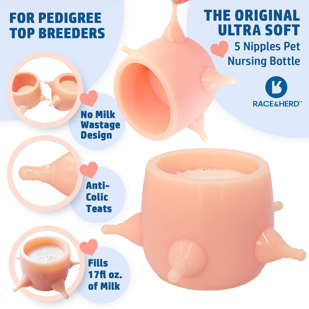 Race&amp;Herd 5 Puppy Feeders for Multiple Puppies | 3.5 oz Capacity, Silicone &amp; Rubber, Gravity-Fed, Small Dog Breed