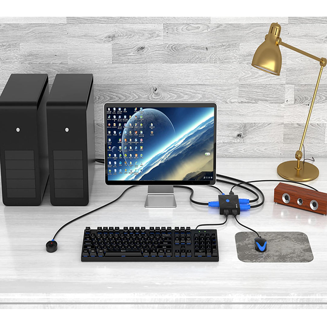 KVM Switch HDMI 2 Port, 4K@30Hz KVM Switch 2 Computers 1 Monitor +3 USB 2.0 Devices+2 KVM Cables