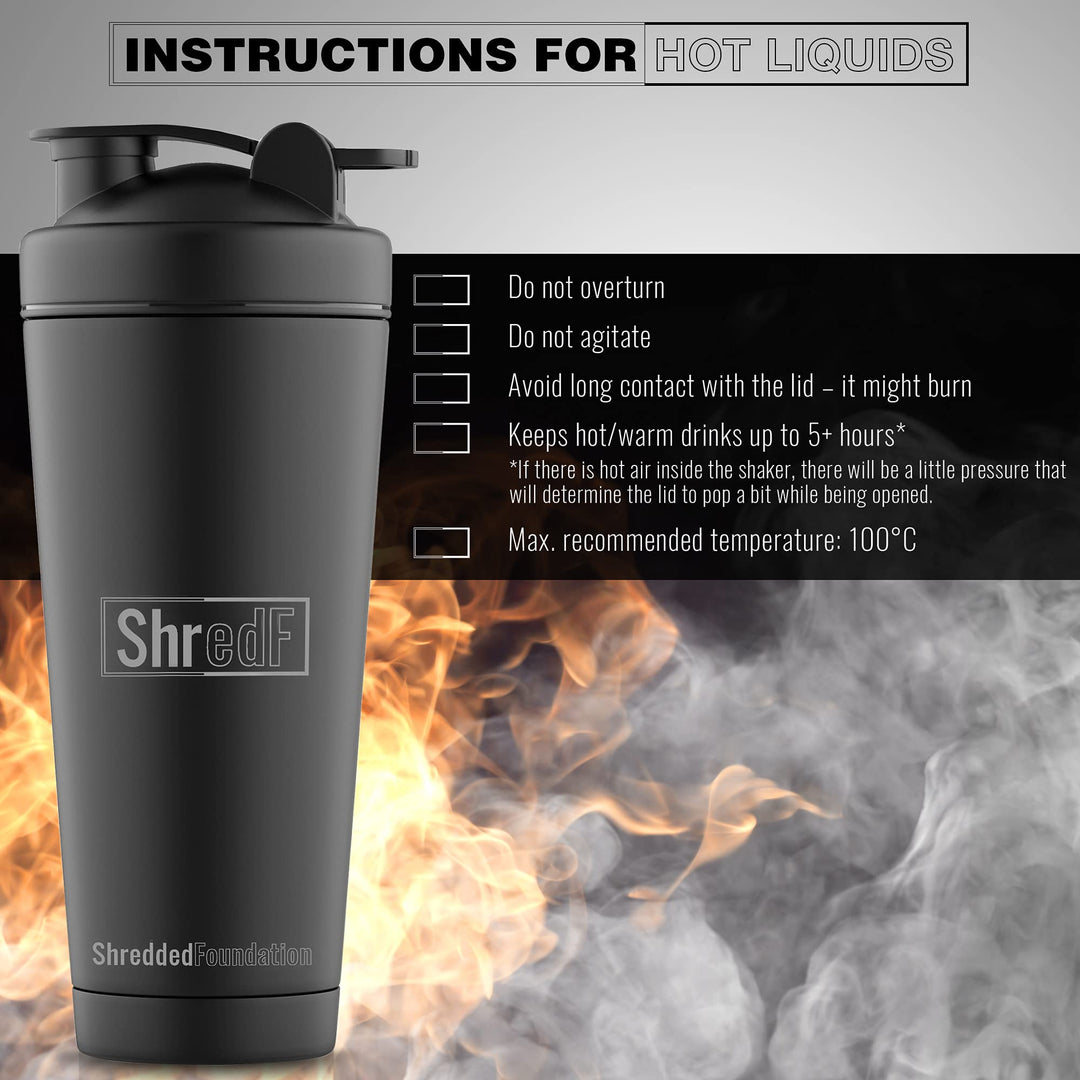 Premium Stainless Steel Shaker,Double Wall Vacuum Insulated Protein Shaker Bottle with Mixer Ball for Gym,Leakproof One-Click Lid,BPA-Free Metal Smoothie Cup for Hot &amp; Cold Drinks,25oz (Matte Black)