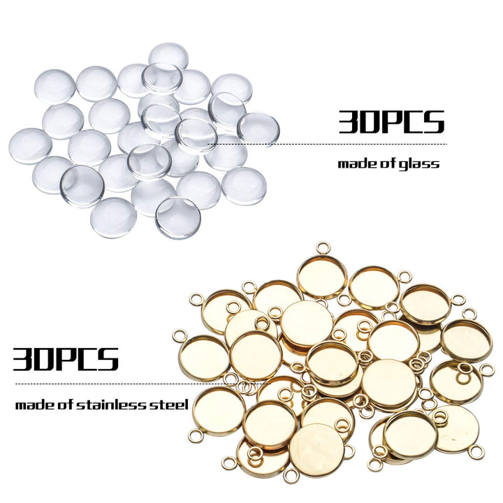 Pendant Blanks,30 Pcs 12mm Stainless Steel Bezel Pendan