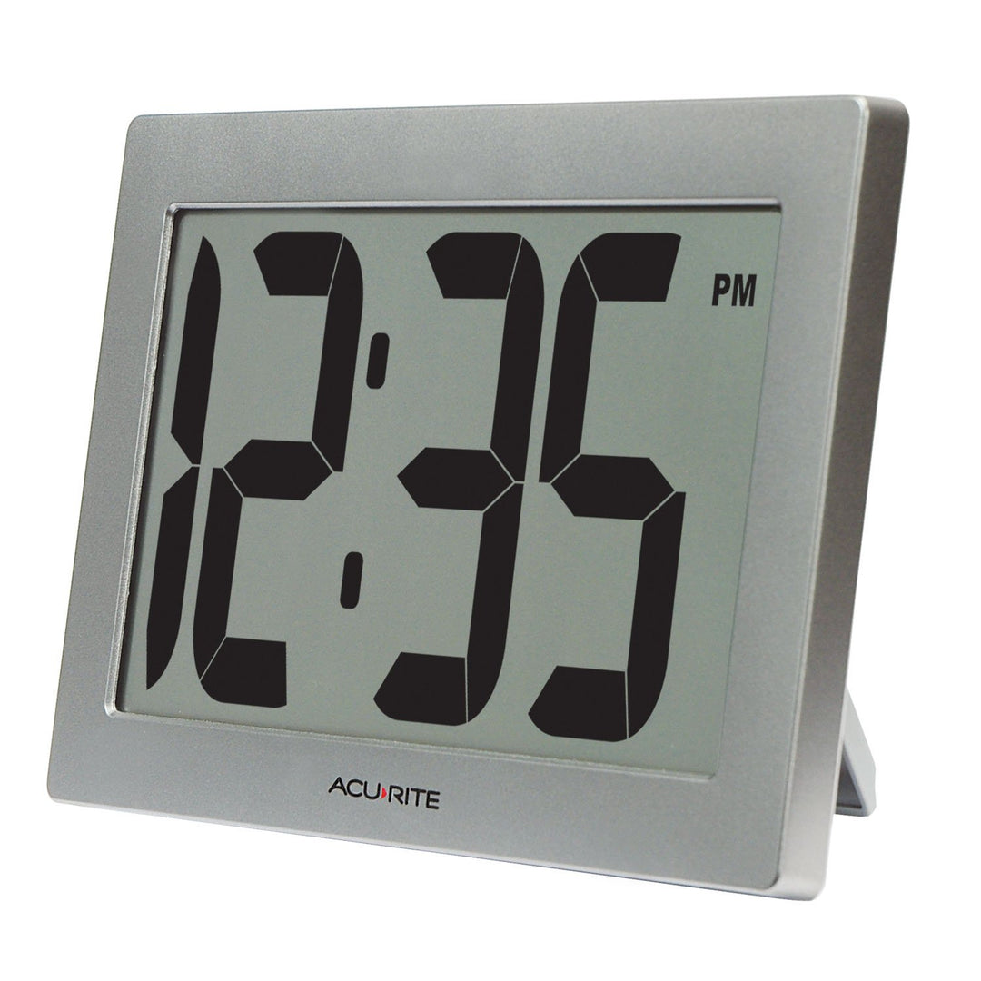 AcuRite 75102RM 9.5 Large Digital Clock with Intelli-Time Technology,Siliver,6-inch height x 9.5-inch width x 1.8-inch depth