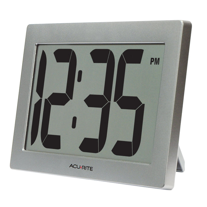 AcuRite 75102RM 9.5 Large Digital Clock with Intelli-Time Technology,Siliver,6-inch height x 9.5-inch width x 1.8-inch depth