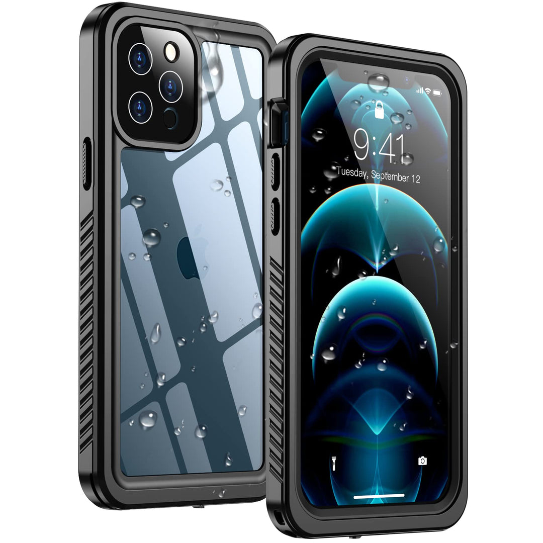 Case with Built-in Screen Protector Full Body Rugged Heavy Duty Shockproof Dustproof IP68 Waterproof Phone Case for iPhone 12 Pro Max 6.7 inch (Black)
