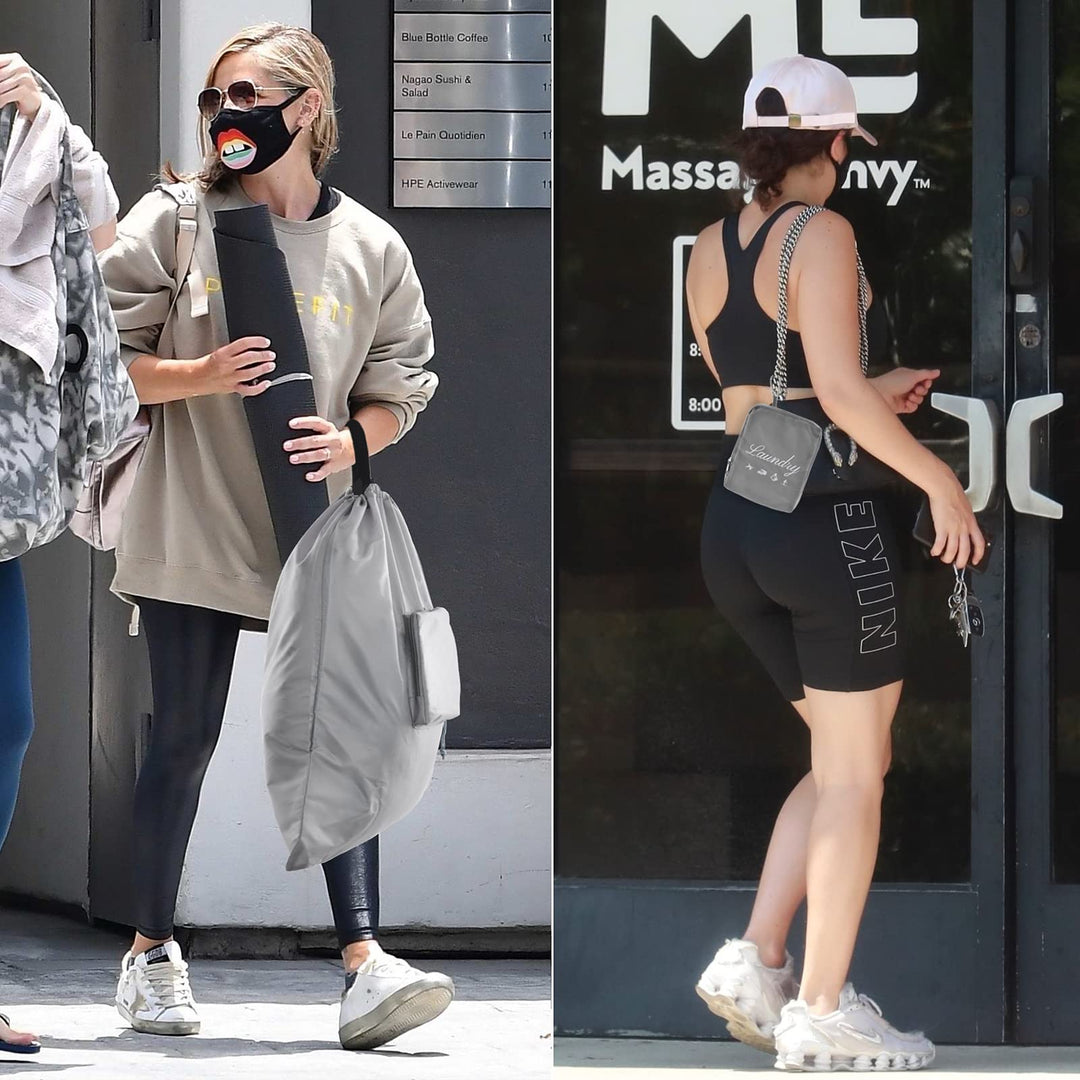 2 Pcs Dirty Laundry BagUpgraded with Handles and Aluminum Carabiner, Collapsible Clothes Bag for Travel, Camp, Fitness, and Students (Black&amp;Grey) 24L x 21W