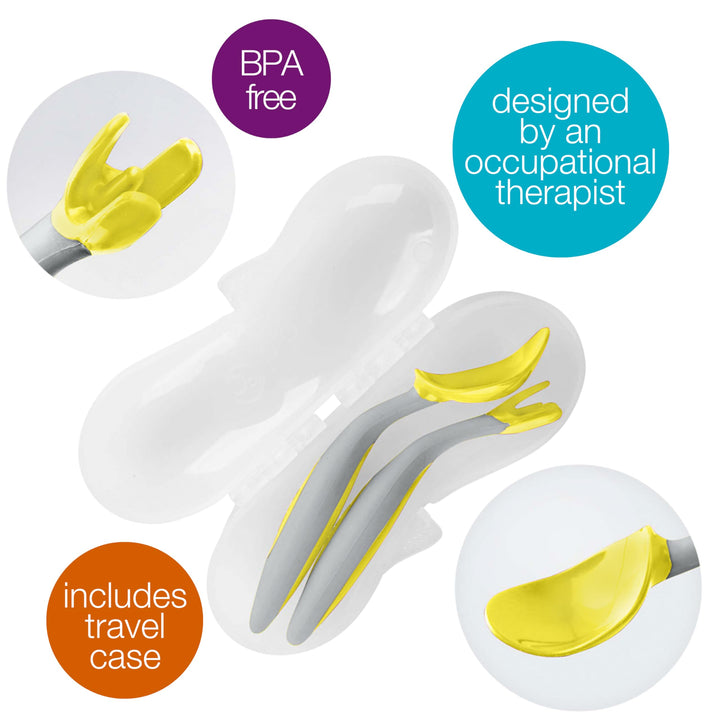 b.box Toddler Cutlery Set: Patented FLORK™ Designed Fork, Spoon & Travel Case, Easy Grip Handles, Dishwasher Safe, BPA Free. (Lemon Sherbet)