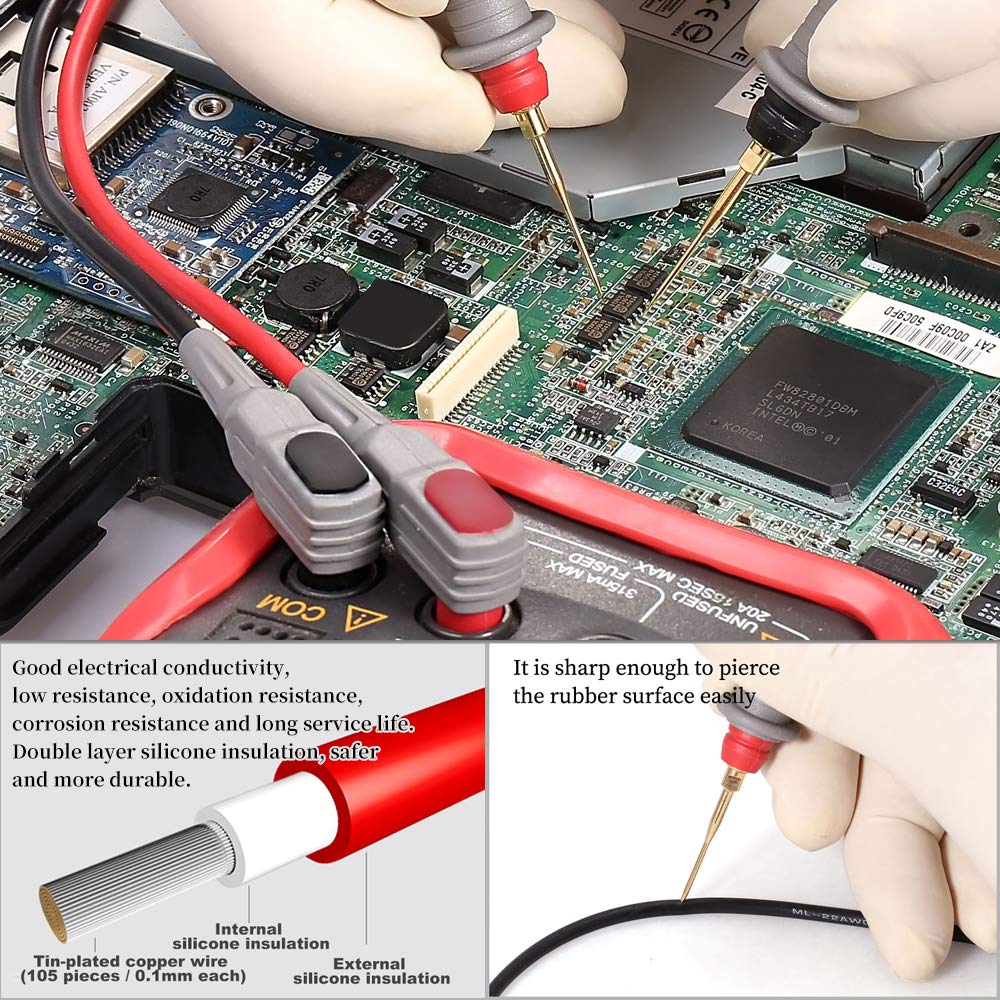 25-Piece Multimeter Leads Kit, Professional and Upgraded Test Leads Set with Replaceable Gold-Plated Multimeter Probes, Alligator Clips, Test Hooks and Back Probe Pins.