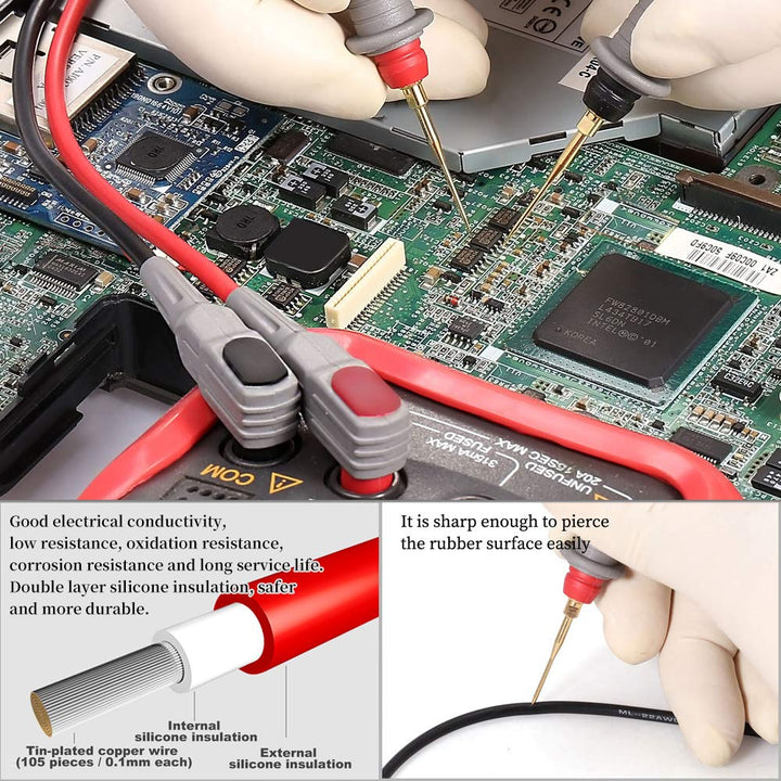 25-Piece Multimeter Leads Kit, Professional and Upgraded Test Leads Set with Replaceable Gold-Plated Multimeter Probes, Alligator Clips, Test Hooks and Back Probe Pins.