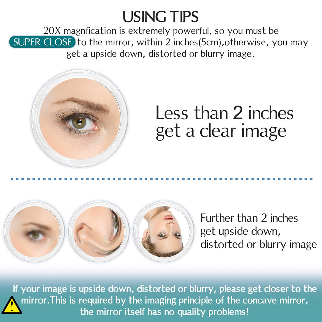 20x Magnifying Mirror with 3 Suction Cups, Use for Makeup Application, Tweezing, and Blackhead/Blemish Removal.Comes with 1PC Storage Bag, 1PC Tweezer, 1PC Reminder Card. 4Inches (Clear)
