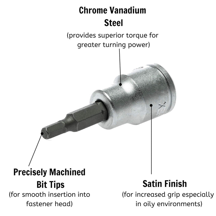 3/16 Inch SAE 3/8 Inch Drive Hex Chrome Vanadium Socket | Mechanic Tool | Hand Tool - M381106-C