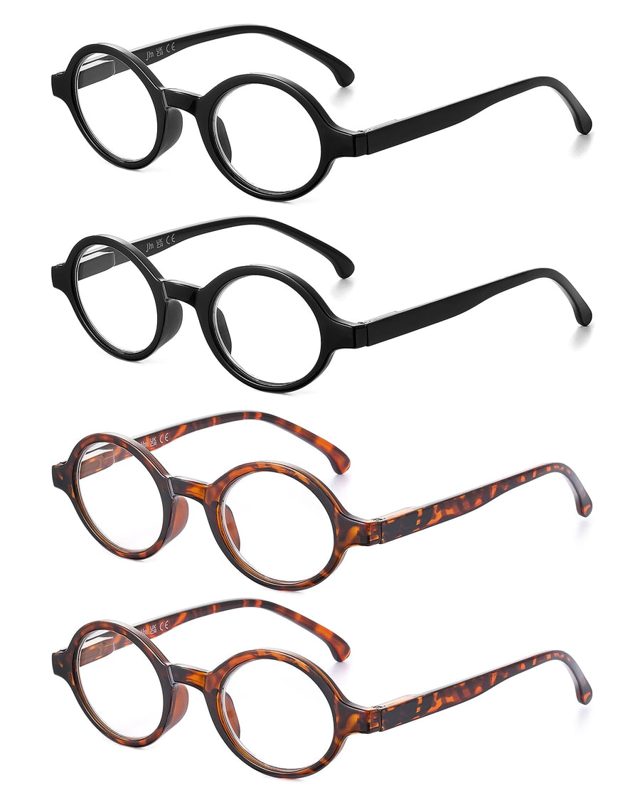 JM Set of 4 Retro Round Reading Glasses Spring Hinge Re