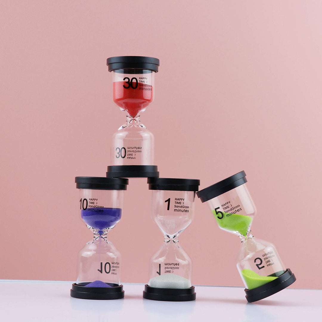 6Pcs--Sand Timers-Small Black Cover Hourglass-6 Color Hourglass Set Includes 1 Minute, 3 Minutes, 5 Minutes, 10 Minutes, 15 Minutes, 30 Minutes