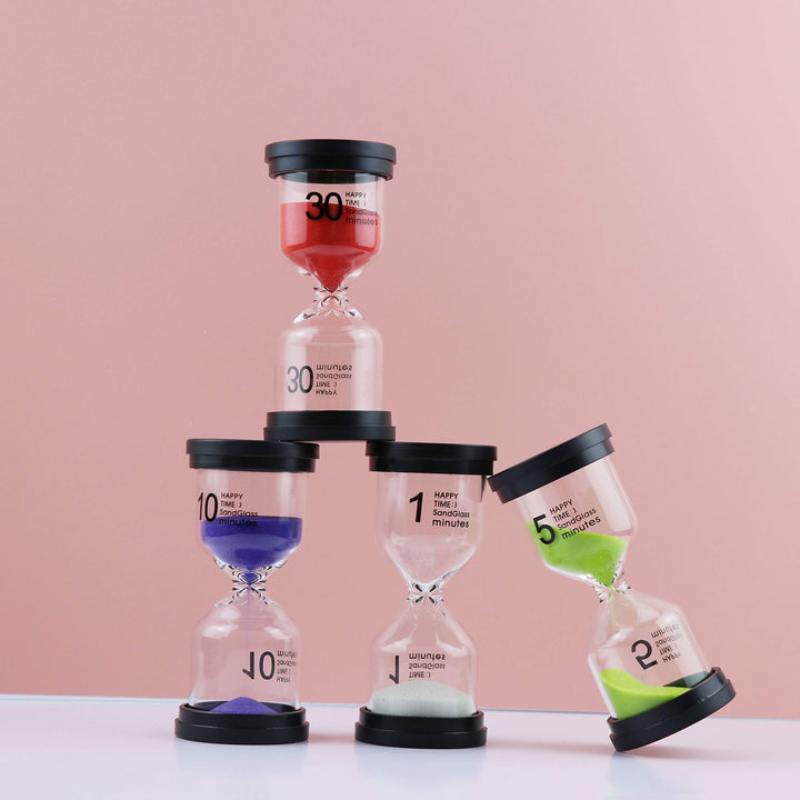 6Pcs--Sand Timers-Small Black Cover Hourglass-6 Color Hourglass Set Includes 1 Minute, 3 Minutes, 5 Minutes, 10 Minutes, 15 Minutes, 30 Minutes