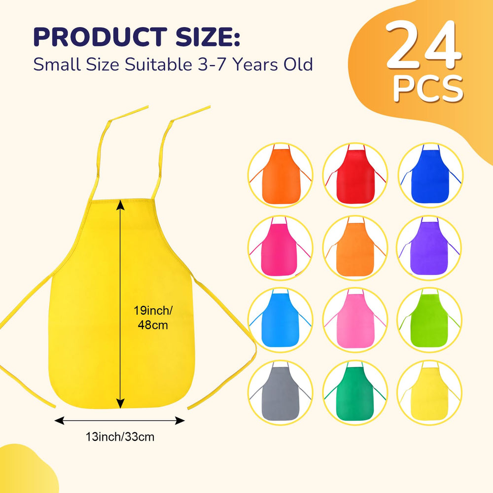 24 Pieces 12 Colors Children's Artists Fabric Aprons for Kitchen, Classroom, Community Event, Crafts and Art Painting Activity